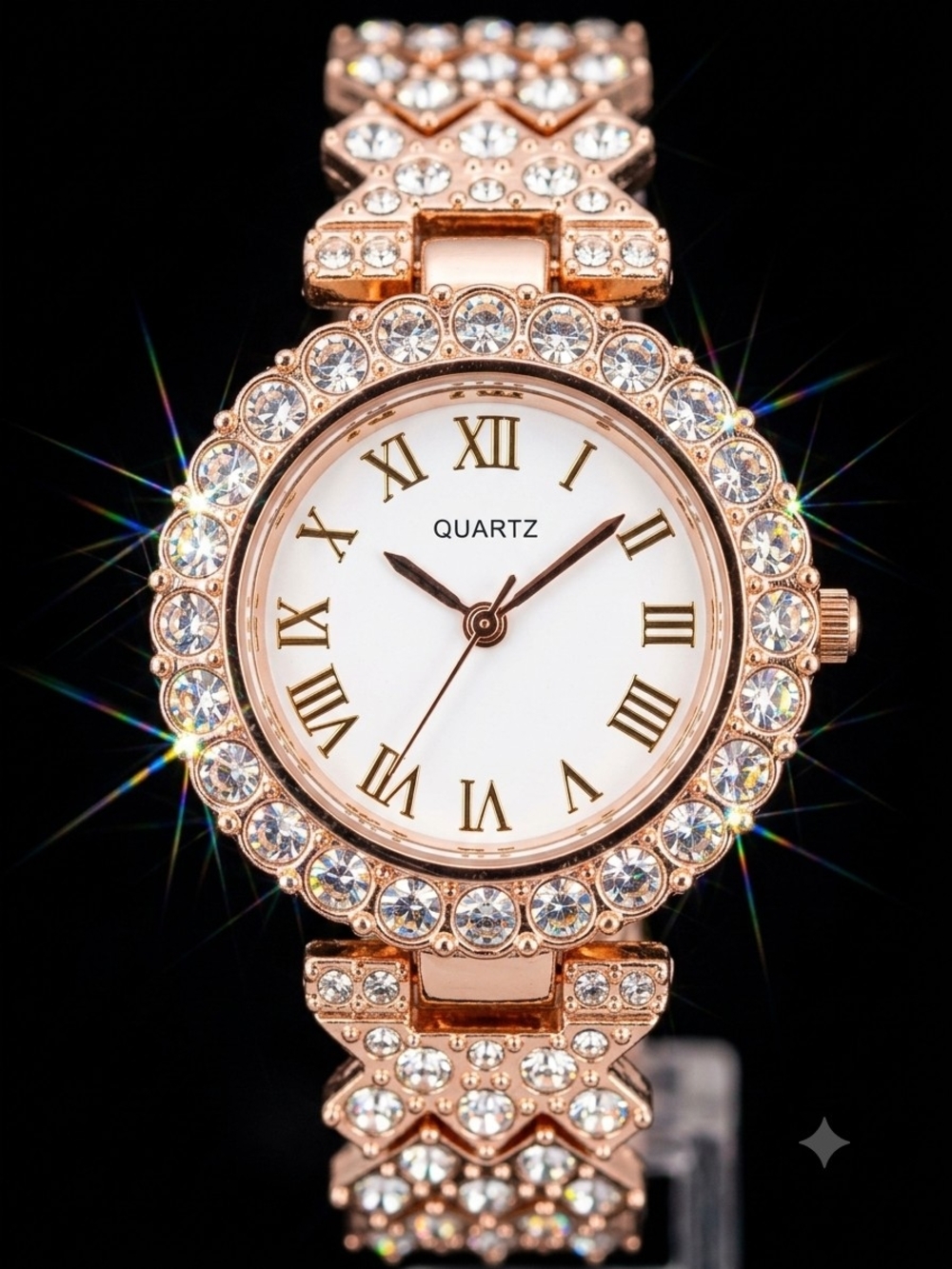 Crystal Accent Rose Gold Women's Quartz Bracelet Watch + FREE Gold Plated Ring!